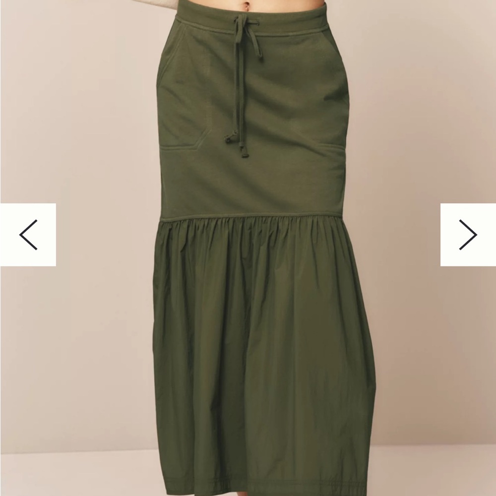 Anthropologie Olive Green Drawstring Tiered Maxi Skirt